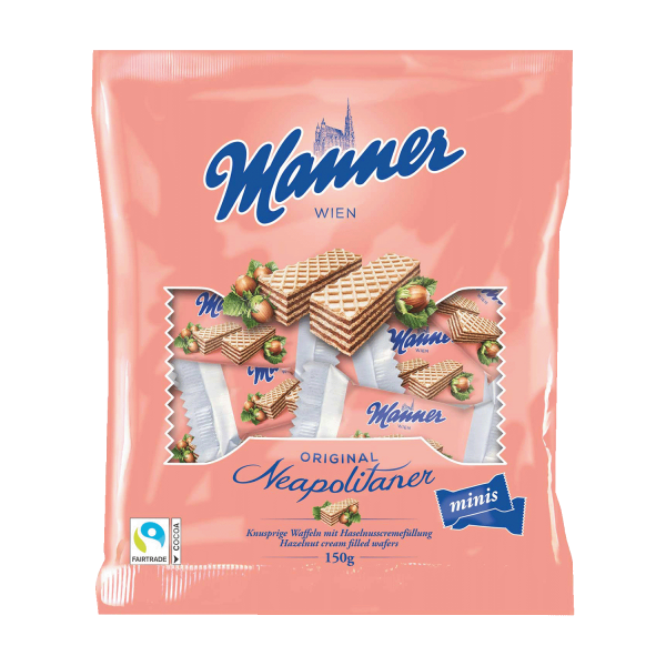 Manner Original Neapolitan Mini Vohvelit Hasselpähkinätäytteellä 150g